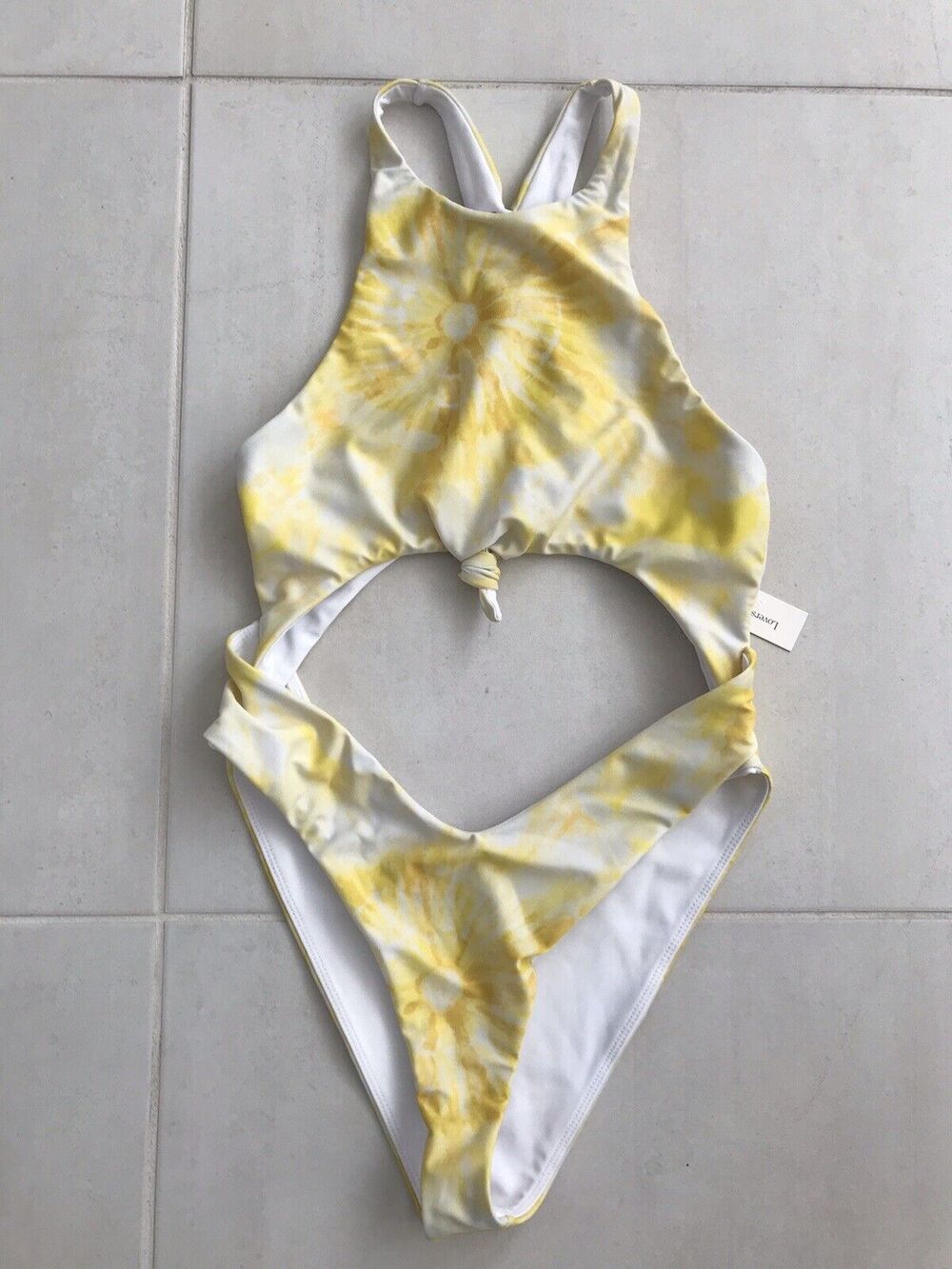 Lovers + Friends Elisa Yellow Cut Out Retro Tie Dye One Piece Swimsuit
